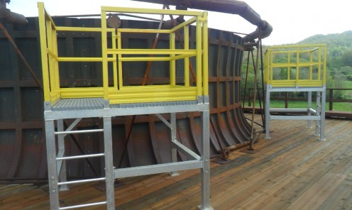Construction and installation alluminum terraces  with isoftalic handrail for access to taken sampling on cooling towers